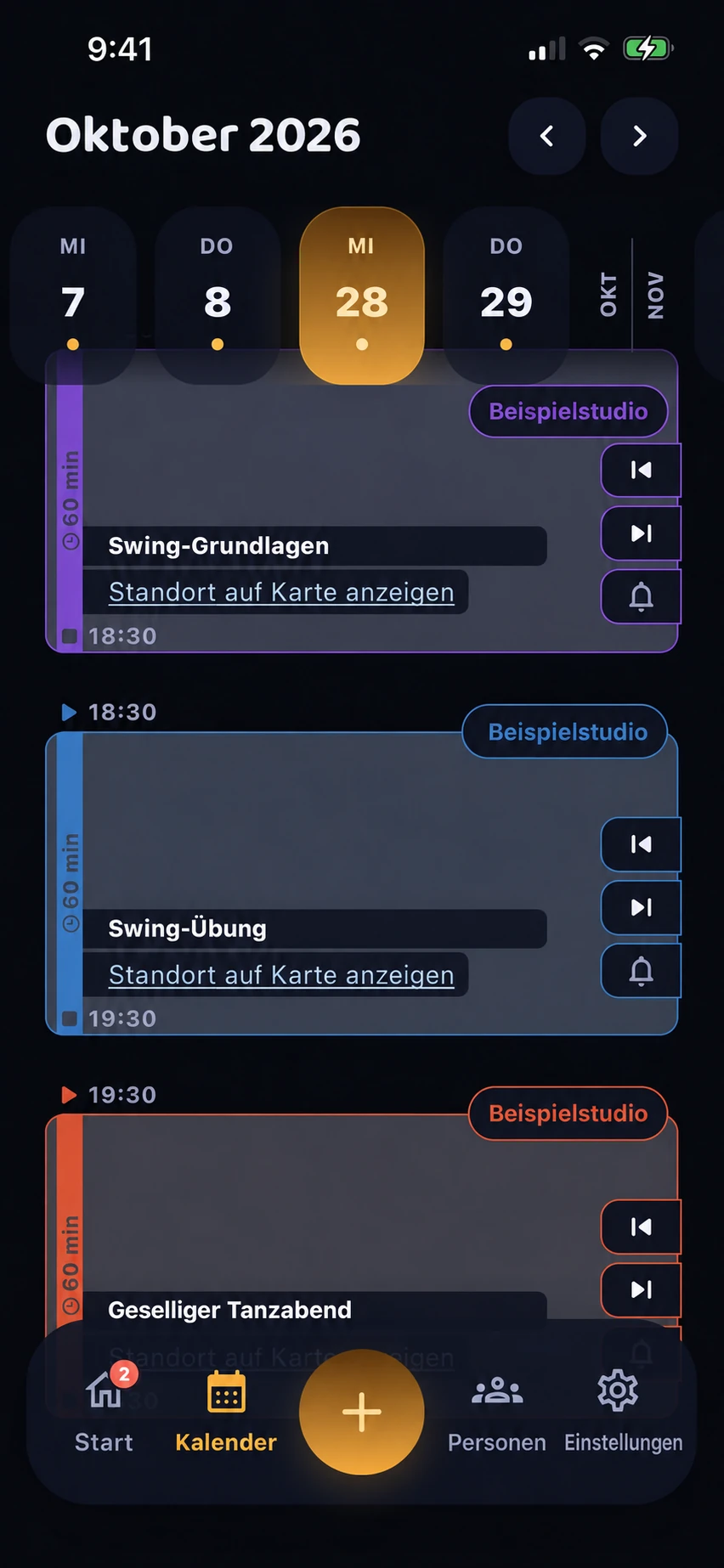 Der Kalender von Dancing Bee mit erfundenen Tanzveranstaltungen.